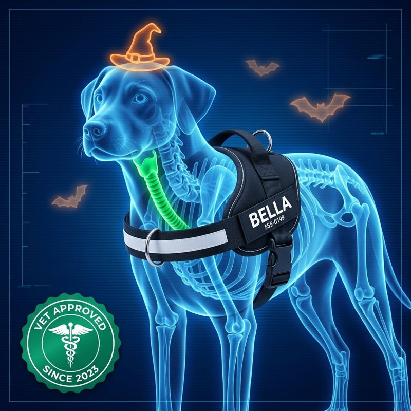 X-ray style image: the Tailo chest strap sits low, the windpipe stays clear