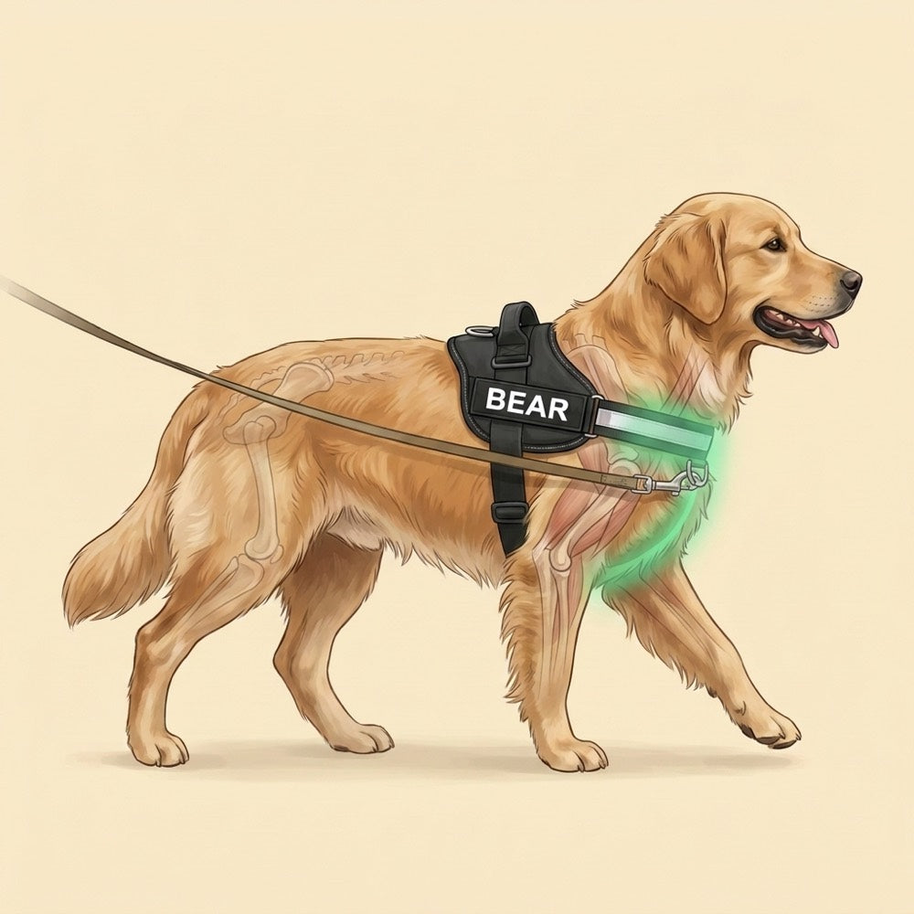 Illustration: the strap rests on the chest, the neck stays clear